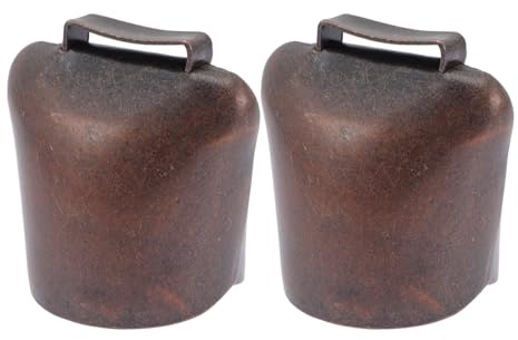 ELEOUTI Campanelli per Bovini in Ferro 2 Pezzi Campanaccio Rumoroso da Mucca Ornamenti per Collari Bestiame Accessori per Pascolo e Allevamento Dimensioni Medie Colore Rosso Antico