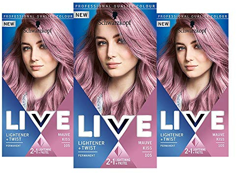 Schwarzkopf LIVE Colour Lightener Plus Twist Mauve Kiss 105 Hair Dye, Pack of 3