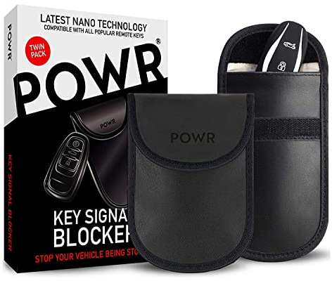 POWR RFID-blockierender Diebstahlschutz für Autoschlüssel, 2 Stück, Antidiebstahlschlüsselanhänger, Faraday-Schlüsselcase, blockiert RFID/WLAN/GSM/LTE, Universalschutz
