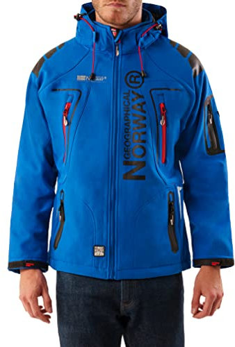 Geographical Norway TECHNO MEN - Chaqueta Softshell Impermeable Hombres - Capucha Hombre Transpirable Exteriores - Chaqueta Invierno Viento - Actividades Ideales Para Exteriores (AZUL REAL XXL)