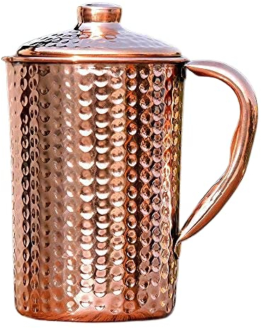 Jarra de agua martillada de cobre puro (99.74%) | Jarra de cobre para beneficios para la salud Ayurveda (1.5 litros)