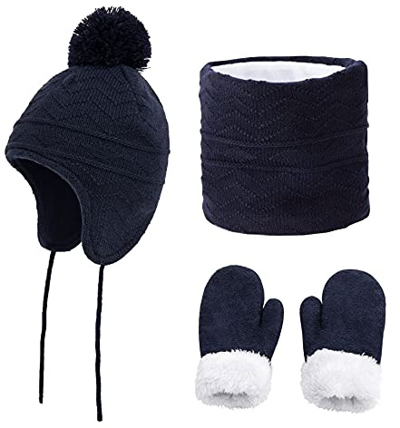JFAN Ensemble Bonnet Echarpe Gants Fille Garcon Chapeau Hiver Chaud