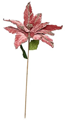 PuntoCasaStore Blomma Konstgjord Julstjärna Julros med Stam Och Ark 30×25×H.70 CM ADDOBBO Juldekoration