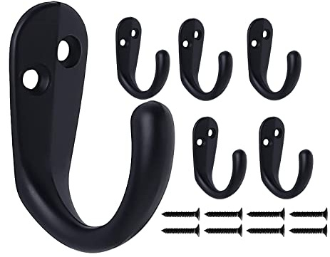 Mokife 6 Pezzi Ganci Appendiabiti Neri, Resistenti Singolo Gancio Attaccapanni da Muro per Ingresso Cucina Camera da Letto Bagno Ufficio Toilette