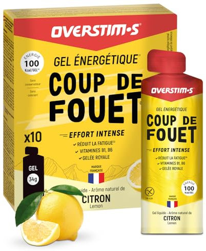 Overstim.s - Gel Coup de Fouet (10 sachets) - Gel énergétique pour le sport (vélo, course à pied...) - Energie instantanée - Efforts intenses et passages difficiles - 100 kcal/gel - Saveur Citron