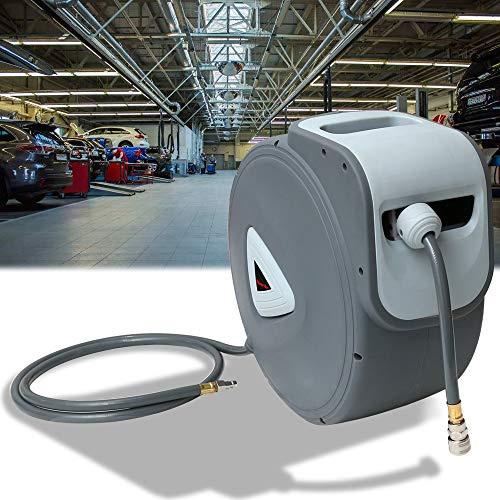 Tubiaz Carrete de manguera de aire comprimido de 30 m, carrete de manguera de aire comprimido automático de 1/4 pulgadas, tambor de manguera de aire de PVC, montaje en pared, manguera de aire