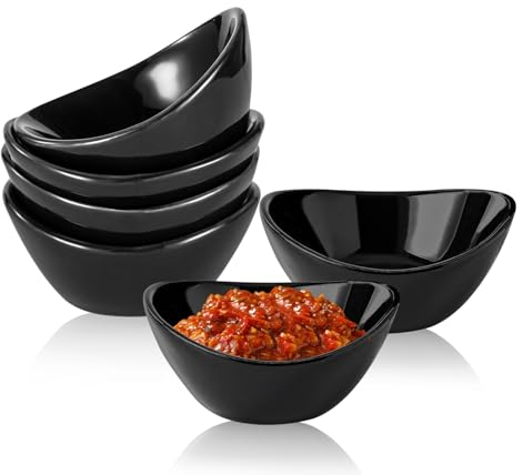 HOMURY 6 cuencos de cerámica para salsas, pequeños cuencos de cerámica para salsas, salsas de barbacoa, helados, postres, frutas, aperitivos, salsa de tomate (negro)