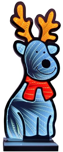 Brandsseller Luci natalizie LED con effetto infinito – Figura decorativa Renna classica in plastica con timer 6/18 ore e cavo da 3 m, decorazione natalizia moderna per interni (16x7x40 cm)