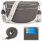 LANXINGLUO umhängetasche Damen Gross Bauchtasche Damen groß Crossbody Bag Damen Mit Kreditkartenfach und 2 Schultergurten Handtasche Damen dunkelgrau