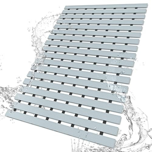 DEXI Duschmatte rutschfest 43 x 67 cm, Antirutschmatte Badewannenmatte mit Abflusslöchern, Leicht Trocknend, Waschbar Duschmatten für Badewanne, Grau