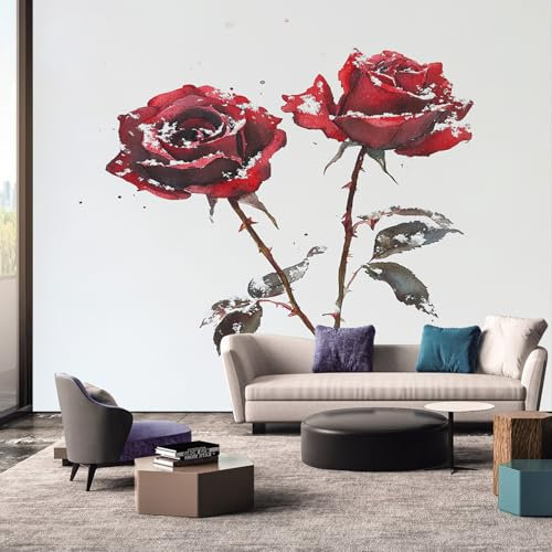 Générique Papier Peint Panoramique Rose Fleur, Papier Peint Floral Rouge, Fresque Murale, Decoration Chambre Salon, 450 x 315 cm &WWQ