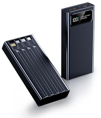 Power Bank 27000mAh PD22.5W, Bateria Externa Carga Rapida Cargador Portatil Powerbank con Cable Integrado Batería Portatil Compatible con Smartphones, iPhone, Movil, Tablets y más (Negro)