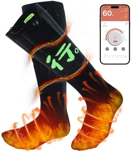 Heated Socks, Electric Heating Socks for Women and Men, Rechargeable Heated Foot Warmers with 4 Temp Modes, Winter Sock with APP Control for Outdoor Hiking Camping Ski Fishing Cycling
