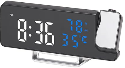 Projection Clock for Bedroom Ceiling - 270° Rotatable Projector Adjustable Brightness,Desk Clock Bedroom with Temperature & Humidity Display | for Kids Students Travelers Bedside Study Apartment