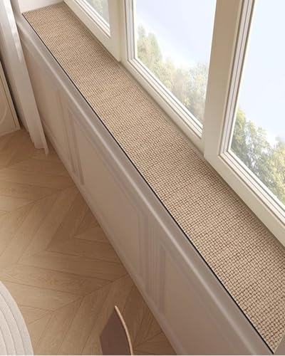 Protector para Alféizar con Patrón de Lino Beige, Almohadilla Absorbente Lodo Diatomeo para Ventana Batiente, Cojín Antipolvo para Balcón/Muebles(90x16cm/35x6in)