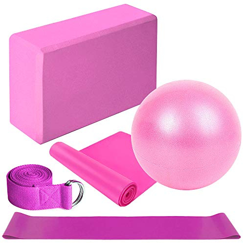 Set di attrezzatura yoga da 5 pezzi compreso Blocks Cinghia stiramento Loop Band Exercise per pratica a casa Pilates Training Stability Flexibility Strength Rehab