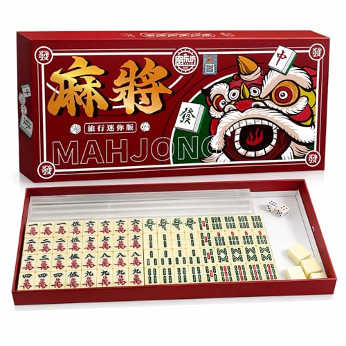 pangdapengpeng Mini Mahjong Portatile, Gioco Mahjong Cinese con 144 Tessere, Set Tradizionale da Tavolo Compatto per Viaggio, Famiglia, Tempo Libero (Beige)