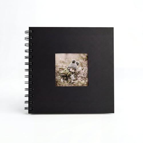 Litet svart för egendesign, 17 x 17 cm fotoalbum med 30 tomma sidor (60 ark), ringpärm, fotobok av papper, spiralalbum för baby, bröllop, årsdag och födelsedag