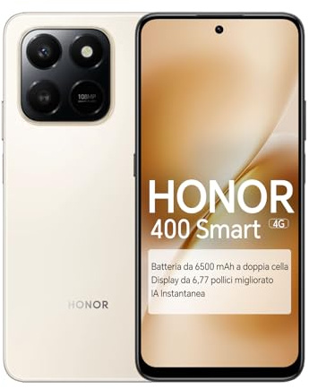 HONOR 400 Smart 4G Smartphone, Display 6,77 pollici 120Hz, 6500mAh, Fotocamera Ultra-Chiara 108MP, Tasto IA Istantaneo, 6GB+128GB, Resistenza Cadute 5 Stelle SGS, Dual SIM, Android 15