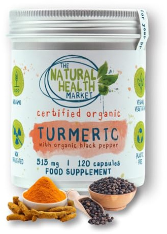 The Natural Health Market Organic Turmeric Curcumin and Black Pepper Capsules 515mg | Vegan Herbal | High Absorption Joint Support Supplement | 120 Capsules | UK Made