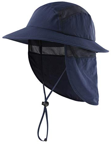 Home Prefer UPF 50+ Wide Brim Kids Sun Hat with Neck Flap Boys Beach Bucket Hat Sun Protection Fishing Hat Navy Blue