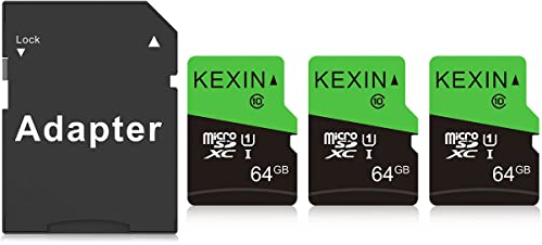 KEXIN Micro SD Karte 64GB 3er Pack, Speicherkarte Micro SD mit Adapter, UHS-I, U1, A1, C10 Microsdxc SD Karte 64 GB für Kamera, Smartphone, Monitor