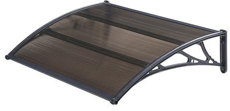 [en.casa] Auvent de Porte d'Entrée Design Marquise d'accueil Résistante aux Intempéries Polycarbonate Plastique Aluminium 5 mm d'Épaisseur 120 x 100 cm Noir Marron