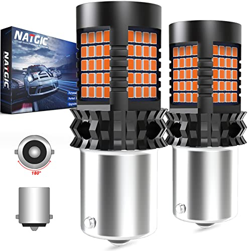NATGIC 1156 BA15S Bombillas LED ámbar, P21W 7506 LED Canbus sin Errores Resistencia de Carga Incorporada para Luces de Señal de Giro Delanteras o Traseras del Coche - 89 chips LED 4000LM (2 Piezas)