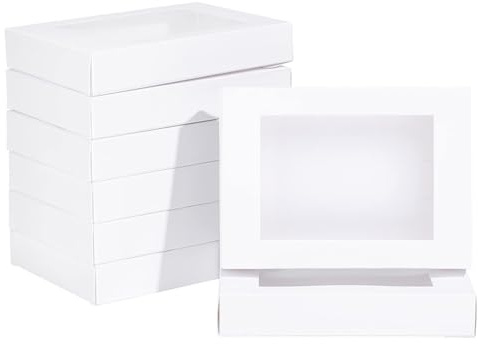 BENECREAT Confezione Da 24 Scatole, Rettangolari, Con Finestrella in Pvc Trasparente, in Carta Kraft 10 X 8 X 2 Cm, Per Regali Nuziali, Cioccolatini, Biscotti E Altri Piccoli Oggetti, Colore: Bianco