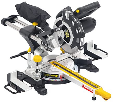 Fartools SBM 210 Scie à onglet radiale 1700W, lame.210mm multi-matériaux 24 dents, inclinaison de la tête gauche, visée laser, plateau indexable à l'avant, 2 vitesses de rotation : 3500tr/min