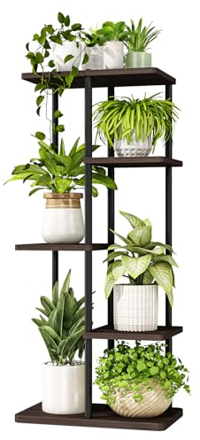 Bamworld Blumenständer Pflanzenständer Pflanzenregal Indoor Outdoor blumenregal Metall 5 Etagen Schwarz Blumentopf Draußen Deko Wohnzimmer Balkon