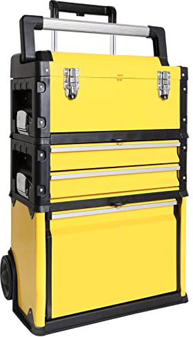 BIG RED Stackable Portable Metal Tool box Organizer with Wheels and 2 Drawers, Rolling Upright Trolley Tool Chest for Garage or Workshop,Yellow,ATRJF-C305ABDYR