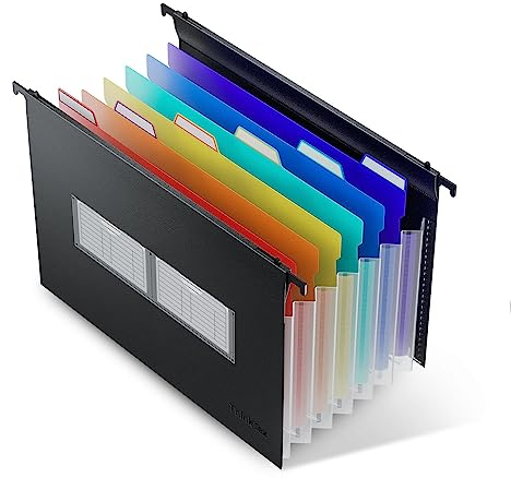 ThinkTex A4 Plastik Hängeregister Mappen mit Erweiterbaren Taschen, 7 Innovative 3cm Akkordeon-Taschen (Passend für Schrankbreite 32 cm -37 cm)