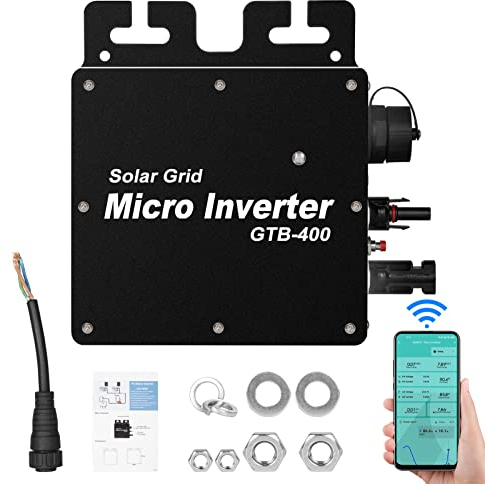 BuyWeek Grid Tie Inverter 400W Micro Wechselrichter IP65 Solar Micro Inverter für Photovoltaik-Solaranlage MPPT Reine Sinuswellenausgabe, Wechselrichter Balkonkraftwerk AC220V