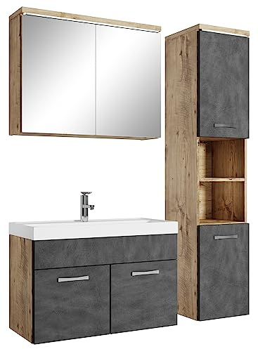 Badplaats B.V. Mobile bagno di Paso 80 x 40 cm lavabo rovere castagno con grigio - armadio portaoggetti mobile lavabo armadio specchio