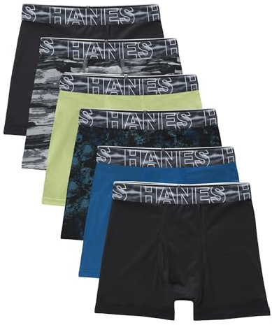 Hanes Boy's Moves Breathable Mesh Boxer Brief Underwear, X-Temp, Moisture-Wicking Boxer Briefs for Boys, 6-Pack