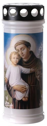 Candela votiva bianca di Sant'Antonio, coperchio impermeabile