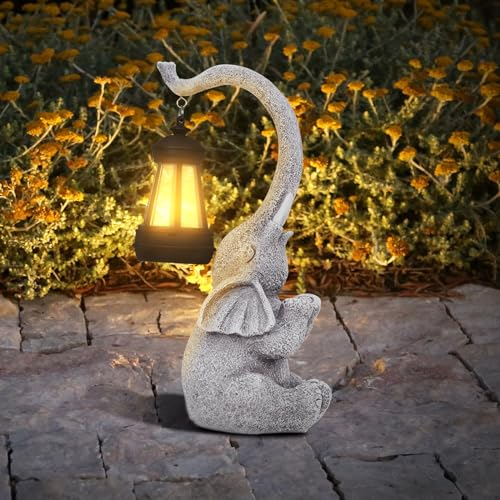 RICHIE Elephant Statue Garden Ornaments Art Outdoor Decoration with Solar Powered LED Lights Decor for Patio,Balcony,Yard, Mum Birthday Gifts,Garden Gifts for Women