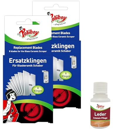 POLIBOY Ersatzklingen - Für den POLIBOY Glaskeramik Schaber und andere Ceranfeldschaber - Robuste Schaberklingen - 2 x 8 Klingen - Mit Produktprobe - Made in Germany
