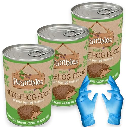 Brambles Meaty Hedgehog Food - Also Suitable for Wild Badgers and Foxes -Balanced Nutritious & Naturally Tasty Food 400g with Kasabona Blue Vinyl Gloves (400g x3)