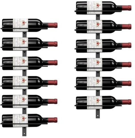 TJ.MOREE Portabottiglie da Parete per 12 Bottiglie di Vino, Portabottiglie in Legno e Metallo, Montaggio a Parete, Portabottiglie per Cucina, Sala da Pranzo, Bar