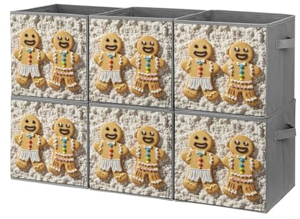 MNBVKL Set di 6 scatole portaoggetti con stampa estetica omino di pan di zenzero, scatola portaoggetti per armadio, scatola portaoggetti impilabile pieghevole