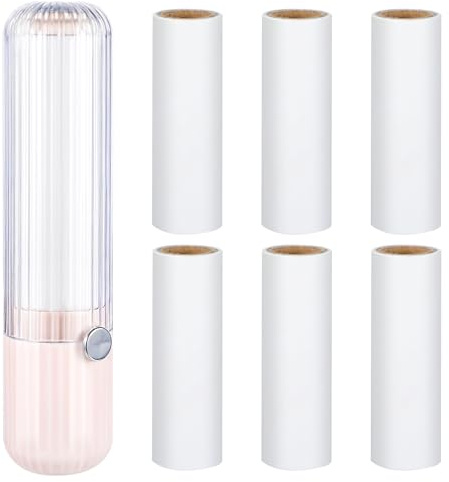 Prasacco Mini rodillo de pelusa, rodillo de pelusa de viaje con 6 rollos, rellenable, reutilizable, removedor de pelusas para ropa, portátil, compacto, removedor de pelo de mascotas, polvo pegajoso,