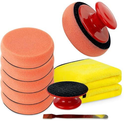 6stk Polierschwamm Auto Set, 90mm Polierset mit Rutschfestem Griff, Polieren Lammwolle Schwamm, Auto Schwämme Pads Polieraufsatz, Polierauflage, für Polieren Waschen, mit Handtuch zum Polieren Schaber
