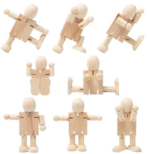 Sxutop 8 Stück DIY Holzfiguren Kleine Holzfiguren Puppen Basteln Gliederpuppe Spielfiguren und Dekorative Unvollendete Holzfiguren zum Bemalen DIY Weihnachten Hochzeit Geburtstag Malen Basteln