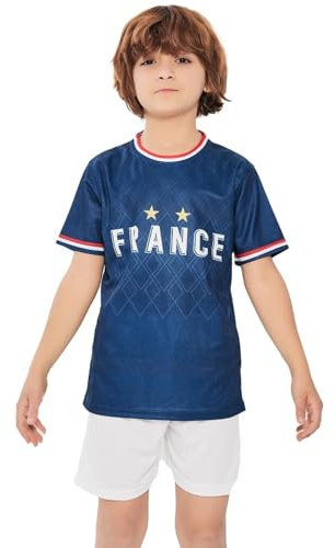 Bolognifi Barn fotbollströja European/Americas Cup T-shirt Pojkar Flickor Sport Fotboll Halvärmade shorts(France,9-10A)
