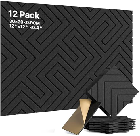 Soundsbay Sound Proofing Panels, Self-Adhesive Acoustic Wall Panels 12 Pack High Density Acoustic Panels for Ceiling, Recording Studios, Home Office, Decorative
