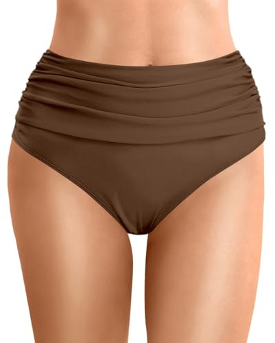 Bas Maillot De Bain Taille Haute pour Femme Élégant Bikini Taille Haute Ruched Bikini Slips Couleur Unie Triangle Short de Bain Amincissant Gainant Ventre Plat Culotte Maillot menstruel