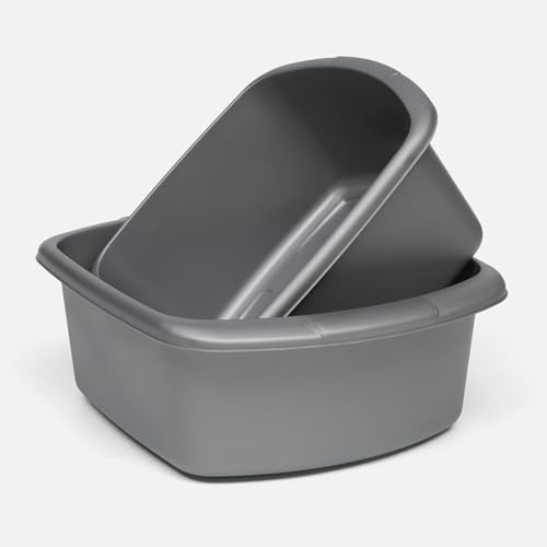 Winsome Set of 2 Washing Up Bowl Large & Small for Sink | Plastic Sink Bowls | Wash Up Basin Bowl for Kitchen Sinks (Grey, 7 & 9 Ltr Rectangular)