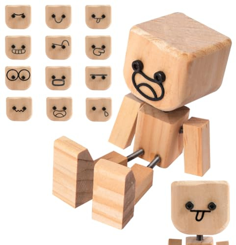 Vicloon Figura de Madera Temblorosa, Figura de Acción Artesanal con 12 Expresiones, Encantadora Figura de Madera Que se Balancea para Decorar el Coche Oficina, Regalos para Hombres